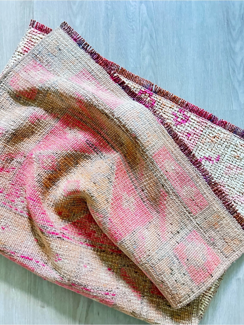Vintage Moroccan Handwoven Accent Rug Door Mat Muted Pink Orange Green/Grey 3x4 - Picture 3 of 4